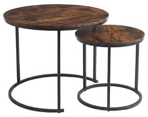 Set de 2 mese de cafea rotunde, Ø 60 cm x 50 cm, negru și maro închis