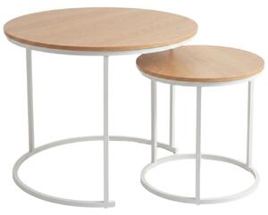 Set de 2 măsuțe de cafea rotunde, Ø 60 cm x 50 cm, alb și maro