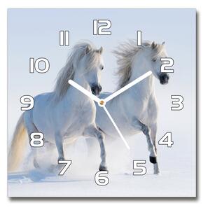 Ceas din sticlă pătrat Doi cai în zăpadă