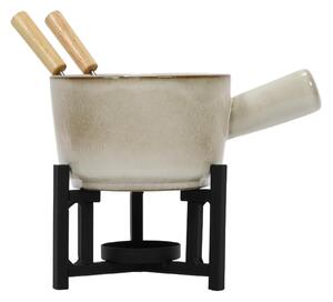 Set fondue de brânză, cratiță de porțelan, 2 furculițe