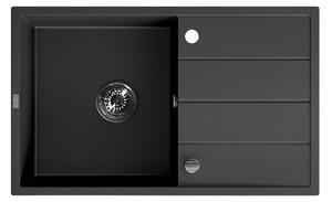 Laveo Wolin, chiuvetă din granit cu 1 compartiment 780x480x185 mm, negru pătat, LAV-SPW_711T