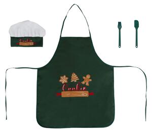 Șorț de Crăciun pentru copii cu pălărie și accesorii, 50 x 60 cm, verde