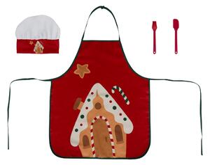 Șorț de Crăciun pentru copii cu pălărie și accesorii, 50 x 60 cm, roșu