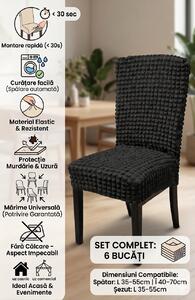 Set 6x Huse elastice universale pentru scaune – Material rezistent, lavabil, montare rapidă, Negru