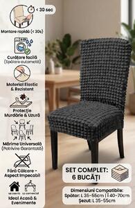 Set 6x Huse elastice universale pentru scaune – Material rezistent, lavabil, montare rapidă, Gri inchis