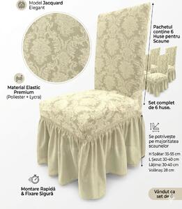 Set 6 Huse Elastice pentru Scaune cu volanas Jacquard, Crem
