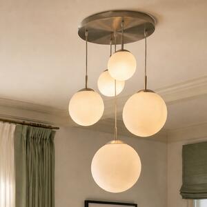 Lindby Lampă suspendată Heleska, alb, sticlă, 5 becuri, Ø 50 cm, reglabil, Gri, Camera de zi / sufragerie, Metal, Modern