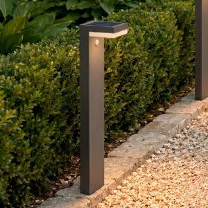 Lindby Lampă LED stâlpișor solar Chioma, antracit, senzor, Gri, Metal, Modern, Lumini solare