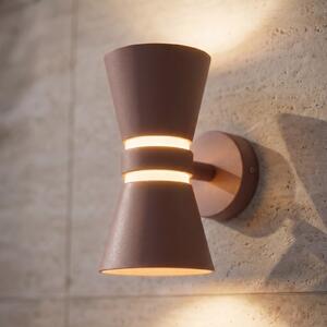 Lucande Lampa de perete pentru exterior cu LED Meravi, maro, 2 becuri, IP44, Maro / Rugină, Aluminiu, Modern