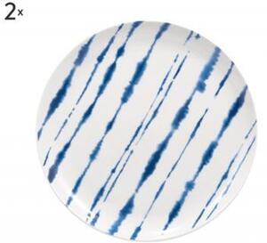 Set 2 farfurii portelan, 21 cm diametru, albe cu insertii albastre