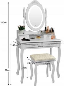 Măsuţă de toaletă vintage, cu oglindă pivotantă cu iluminare LED