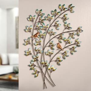 Decoratiune pentru perete Birds in Tree, Metal, Multicolor, 90x60 cm