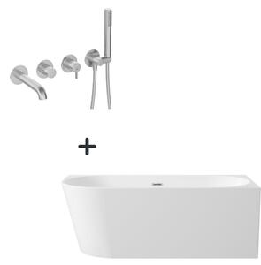 Set cada baie freestanding, lipita de perete, orientare dreapta, 160x75 cm si baterie cada incastrata otel slefuit Silia