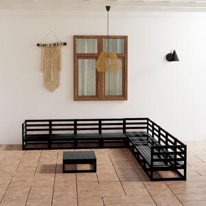 Set mobilier de grădină, 10 piese, negru, lemn masiv pin