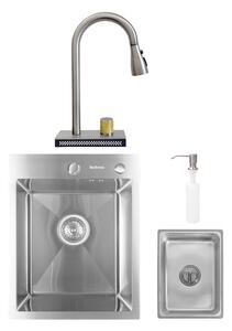 SET Chiuveta Inox HandMade SanDonna HD4050 cu tavita si dozator de sapun + Baterie SanDonna ASTER multifunctionala cu casacada - Inox