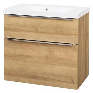 Mereo, Mereo Mailo, mobilier de baie cu lavoar din marmură turnată 81 cm, stejar Riviera, mâner AL anodizat, MER-CN521MA