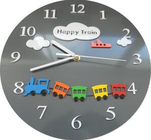 Ceas de perete pentru copii tren culoare gri. Dimensiune 30x30 cm CLOUD