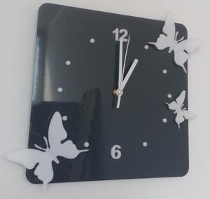 Ceas de perete modern din plastic - Fluturi, Culoare: gri, alb, Dimensiune: 30x30 cm