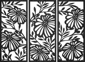 Pictură murală din lemn din trei piese cu motiv floral | AMFIL