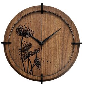 Ceas din lemn cu motiv floral | Nuc Wenge