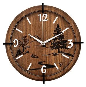 Ceas de perete din lemn cu motiv natural | Nuc Wenge