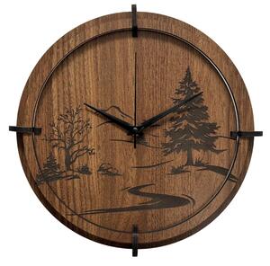 Ceas de perete Peisaj forestier gravat | Nuc Wenge