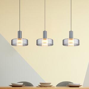 Globo Grant Lampă suspendată LED, lungime 90 cm, gri fum, 3 becuri, sticlă, Gri, Camera de zi / sufragerie, Aluminiu