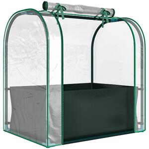 Outsunny Mini Seră de Grădină cu Sac de Plantare, Seră pentru Grădină cu Ușă Rulabilă, Structură din Oțel, Acoperire din Plastic, pentru Legume, Flori, Plante, Verde Închis | Aosom Romania