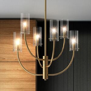 Maytoni Arco lampă susp. cu 6 abajururi de sticlă, reglabil, Auriu / Alamă, Camera de zi / sufragerie, Metal, Modern