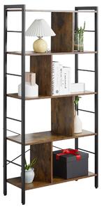 HOMCOM Bibliotecă etajeră de depozitare cu 5 nivele și compartimente deschise 74 x 30 x 157,5 cm brun rustic și negru | Aosom Romania