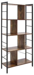 HOMCOM Bibliotecă cu 5 Rafturi, Compartimente Deschise, 77 x 30 x 157,5 cm, Maro Rustic și Negru | Aosom Romania