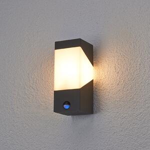 Lucande Aplică de exterior Kiran, senzor, gri, IP44, E27, reglabil, Negru, Aluminiu, Modern