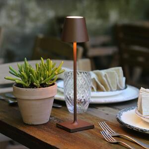 Zafferano Lampa de masă cu baterie LED Poldina micro, maro ruginiu, IP65, reglabil, Maro / Rugină, Aluminiu, Modern