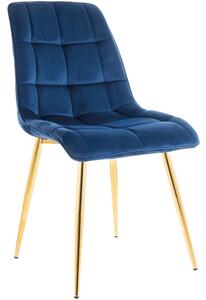 Scaun CHIC, albastru/auriu, stofa catifelata/metal, 50x43x88 cm