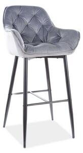 Scaun bar CHERRY H-1, gri/negru mat, stofa catifelata/metal, 56x40x105