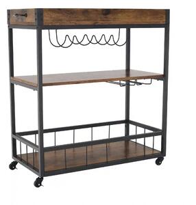 Carucior servire SILVIUS, nuc/negru, PAL/metal, 80x40x90 cm