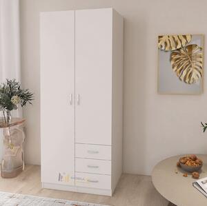 Dulap Mixt Star cu 2 Usi si 3 Sertare, 200x80x50 cm,Culoare Alb, Material din PAL de 18mm