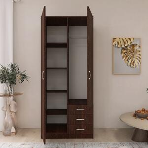 Dulap Mixt Star cu 2 Usi si 3 Sertare, 200x80x50 cm,Culoare Wenge, Material din PAL de 18mm