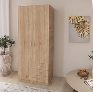 Dulap Mixt Star cu 2 Usi si 3 Sertare Dreapta, 200x80x50 cm,Culoare Sonoma, Material din PAL de 18mm