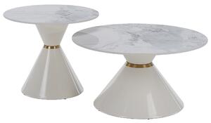 KONDELA Măsuţe de cafea, set de 2, marmură albă/albă/auriu, oţel, MABUZ
