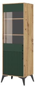 KONDELA Vitrină, stejar artisan/verde închis, LUGON 2D LU9