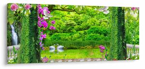 Tablou - Grădina magică cu lebede (120x50 cm)