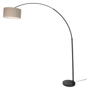 Lampadar cu arc modern negru cu bază de marmură și abajur bej bouclé de 50 cm - XXL