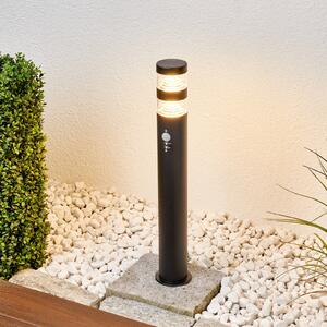 Lindby Lanea bornă luminoasă LED, 60 cm, negru, senzor, IP44, Negru, Oțel inoxidabil, Modern
