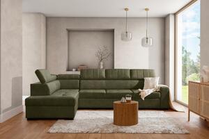 Colțar extensibil pentru dormit Modeno Maxi stânga - catifea verde ușor de curățat Zetta 297