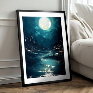 Afiș de perete cu efect EXTRA - Valuri sub clar de lună - 40x60 cm