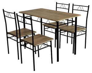 KONDELA Set de sufragerie 1+4, stejar deschis/negru, PAON