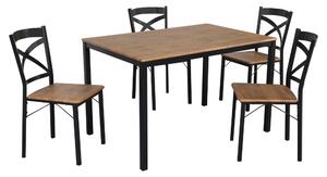KONDELA Set de sufragerie 1+4, stejar închis/negru, HAIM