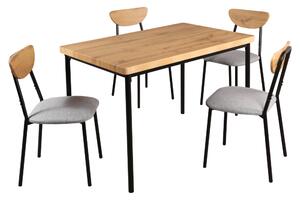 KONDELA Set de sufragerie 1+4, stejar deschis/gri/negru, MADIO