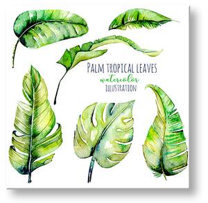 Tablou de perete cu text Palm frunze tropicale - 30x30 cm